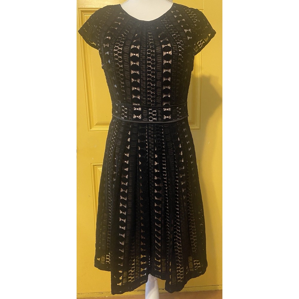 Easley Crochet Black Dress Medium 32 Chest 36 Length Career Cap Sleeve